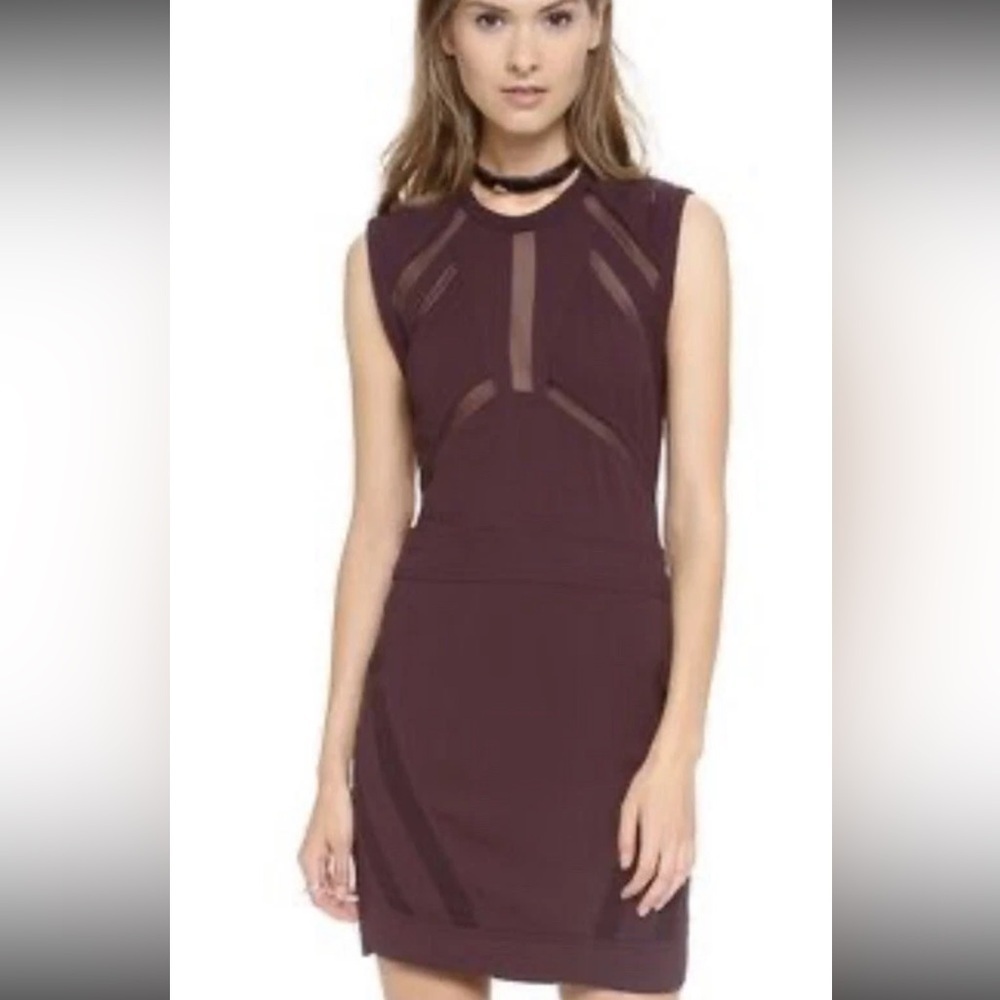 NWT IRO Flood Crew neck mesh trim shift Dress burgundy Purple size 40/Large